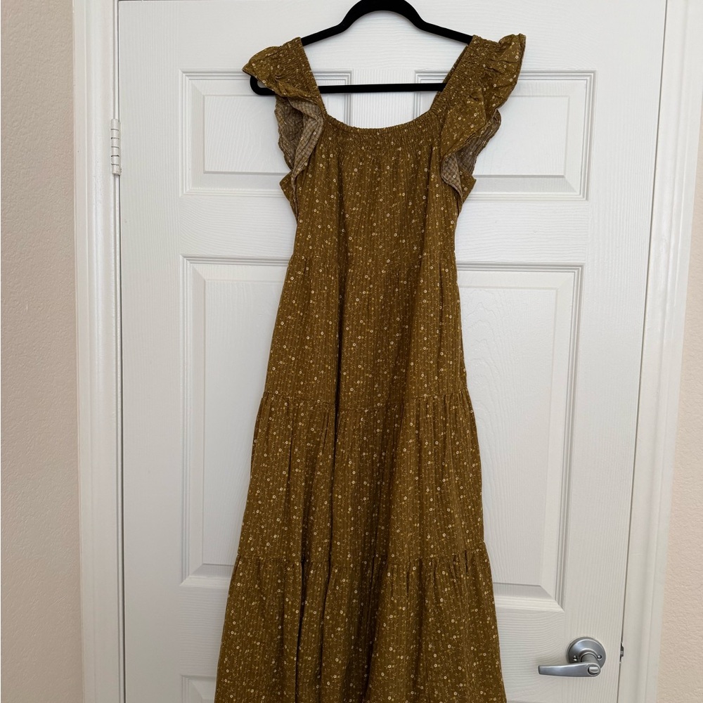 Madewell Mustard Ruffle Sleeve Dress